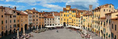 Piazza dell Anfiteatro in Lucca Italy panorama view clipart