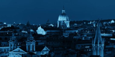 Geceleri İtalya 'da gökdeleni ve antik mimarisi olan Roma çatısı manzarası. 