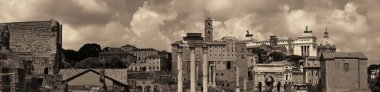 Tarihi binaların kalıntılarıyla Roma Forumu. İtalya.