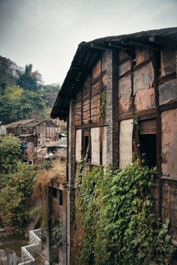 Xiahao 'daki eski bina. Chongqing, Çin' deki eski sokak..
