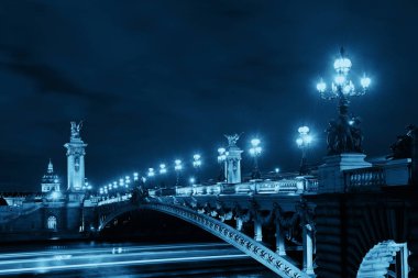 Paris Seine Nehri ve Alexandre III Köprüsü akşam 