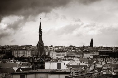 Prag, Çek Cumhuriyeti 'ndeki tarihi binalarla çatısı manzaralı.