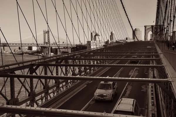 Бруклинский Мост Пробками Центре Манхэттена — стоковое фото