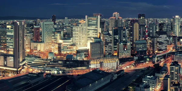 Osaka Ciudad Urbana Noche Vista Panorámica Azotea Japón —  Fotos de Stock