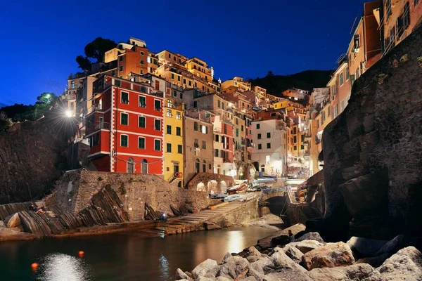 Riomaggiore Waterfront View Buildings Cinque Terre Night Italy — Stock Photo, Image