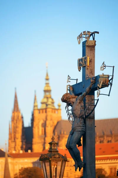 Крупним Планом Статуя Карлового Мосту Празі Чеська Республіка — стокове фото