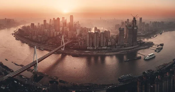 Arquitectura Urbana Chongqing Panorama Del Horizonte Ciudad Atardecer China —  Fotos de Stock