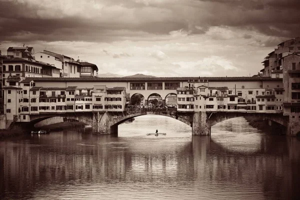 Ponte Vecchio Nad Rzeką Arno Florencji Włochy Czarno Białe — Zdjęcie stockowe