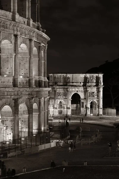 Arco Constantino Coliseu Noite Roma Itália — Fotografia de Stock