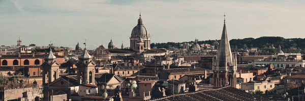 Rome rooftop view with ancient architecture in Italy panorama. 