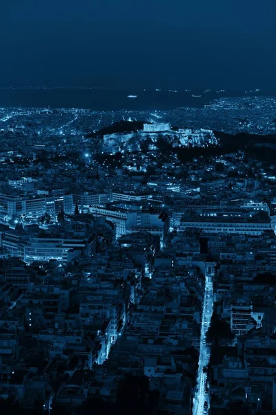 Atens Silhuett Natten Sedd Från Lykavitos Med Akropolis Grekland — Stockfoto