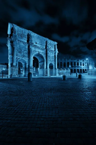 Arco Constantino Coliseu Noite Roma Itália — Fotografia de Stock