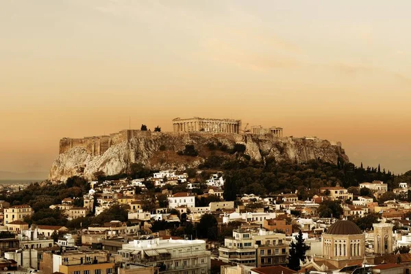 Athènes Vue Panoramique Sur Toit Coucher Soleil Grèce — Photo