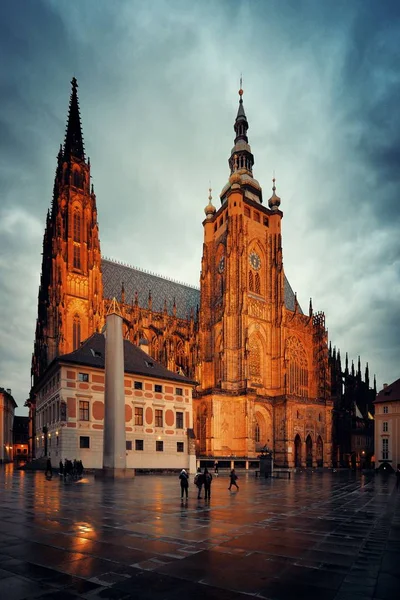 Katedra Wita Zamku Praskim Republika Czeska Nocy — Zdjęcie stockowe
