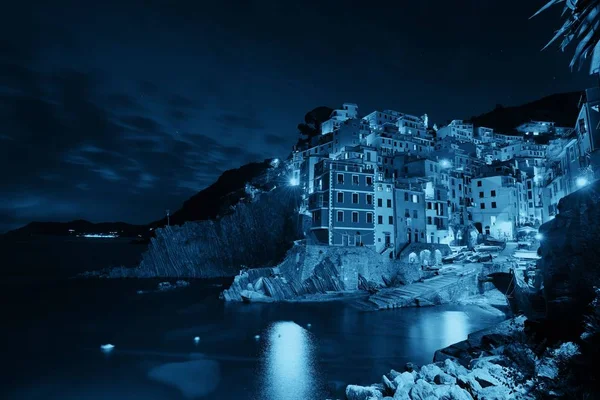 Вид Набережную Риомаджоре Зданий Чинкве Терре Ночью Италия — стоковое фото