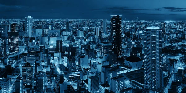 Osaka Cidade Urbana Noite Vista Panorâmica Para Telhado Japão — Fotografia de Stock