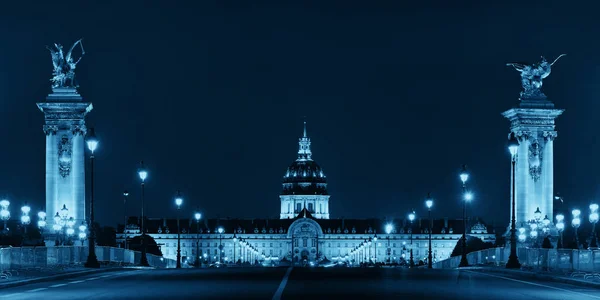 Pont Alexandre Iii Panorama Nocturne Avec Tombe Napoléon Paris France — Photo