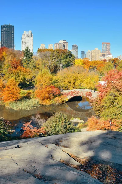 Manhattan Central Park Mit Brücke Und Wolkenkratzer Herbst New York — Stockfoto