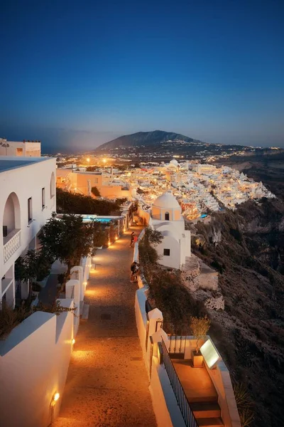 Santorini Skyline Rua Noite Com Edifícios Grécia — Fotografia de Stock