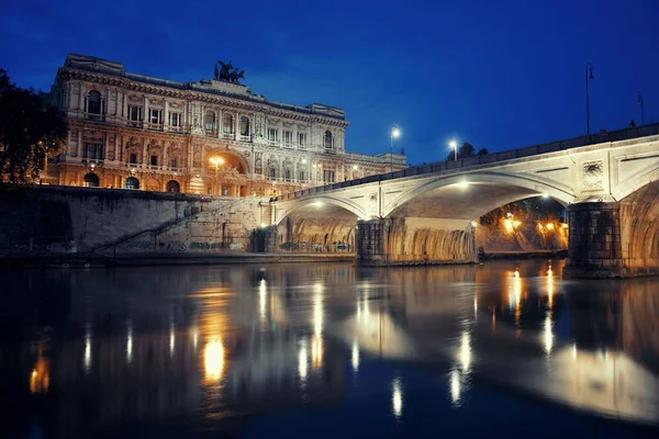 Puente Sobre Río Tíber Palacio Justicia Palazzo Giustizia Por Noche — Foto de Stock