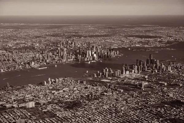 Vista Aérea Cidade Nova York Monocromática — Fotografia de Stock