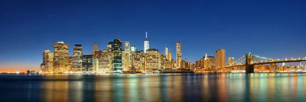 Manhattan Belvárosa East River Felett Éjszaka New Yorkban — Stock Fotó