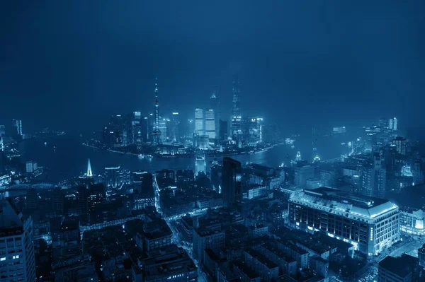 Şanghay Hava Gece Manzaralı Şehir Silueti Çin Gökdelenler — Stok fotoğraf