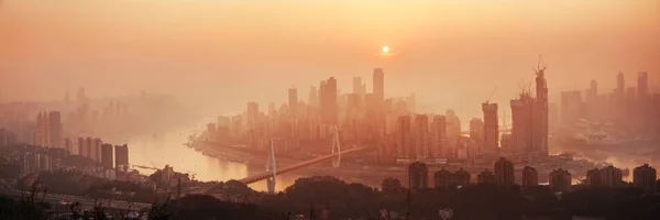 Chongqing Architektura Miejska Panorama Miasta Zachodzie Słońca Chinach — Zdjęcie stockowe