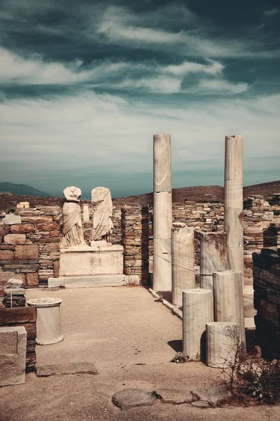Filary Historycznych Ruinach Wyspie Delos Koło Mikonos Grecja — Zdjęcie stockowe