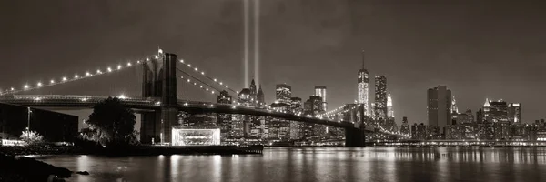 New York City Downtown Brooklyn Bridge September Tribute Night — Stock Photo, Image