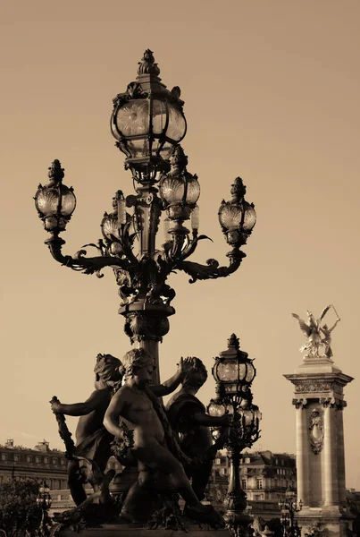 Vintage Lamp Post Alexandre Iii Bridge Paris France — Stock Photo, Image