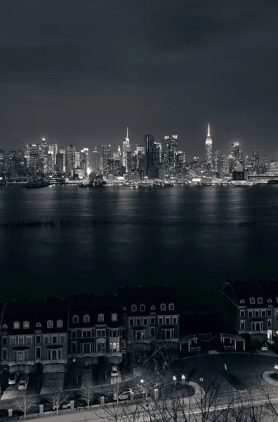 Лінія Центрі Міста Над Річкою Гудзон Нью Йорку Хмарочосами Вночі — стокове фото