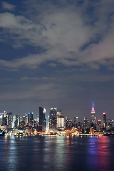 Manhattan Midtown Skyskrapor Och New York City Skyline Natten — Stockfoto