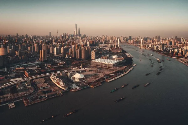 Shanghai Antenn Uppifrån Med Staden Skyline Och Skyskrapor Kina — Stockfoto