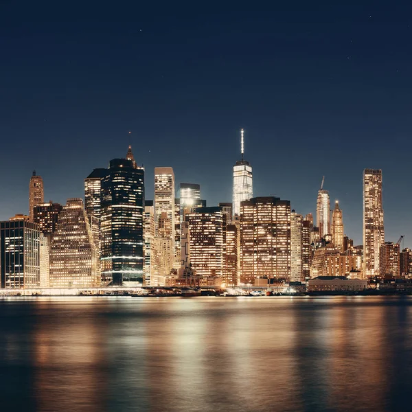 Downtown Manhattan Skyline Boven East River Nachts New York City — Stockfoto