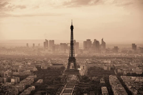 Vista Panoramica Sulla Città Parigi Con Torre Eiffel Bianco Nero — Foto Stock