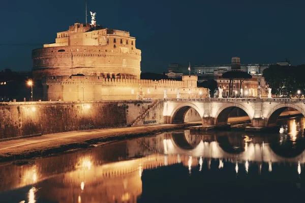 Castel Sant Angelo Ponte Sobre Rio Tibre Noite Roma Itália — Fotografia de Stock