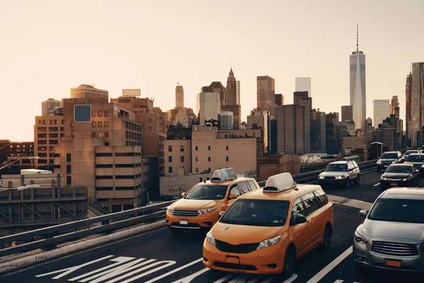 Circulation Aux Heures Pointe Coucher Soleil Dans Centre Manhattan New — Photo