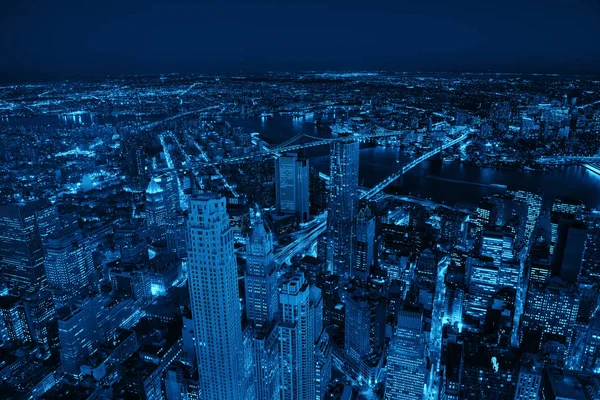 Dachu Zmierzch Widok New York City Downtown Miejskich Drapacze Chmur — Zdjęcie stockowe