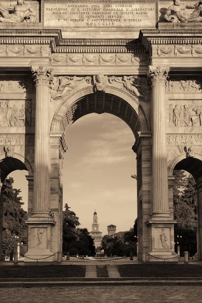 Closeup Άποψη Της Arch Peace Arco Della Pace Στα Ιταλικά — Φωτογραφία Αρχείου