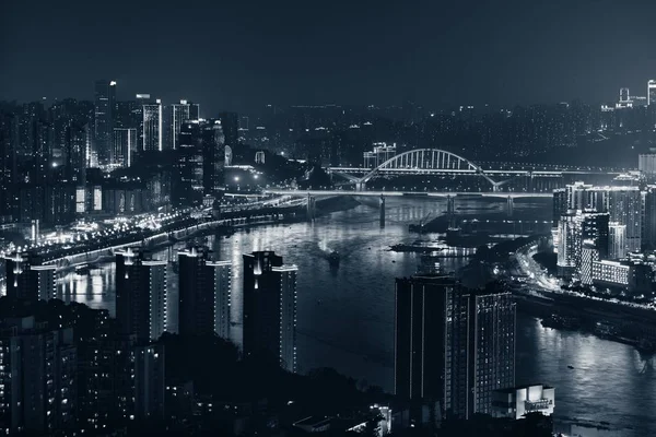 Budynki Miejskie Most Panorama Miasta Nocy Chongqing — Zdjęcie stockowe