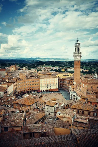 Cidade Medieval Vista Panorâmica Siena Com Edifícios Históricos Câmara Municipal — Fotografia de Stock
