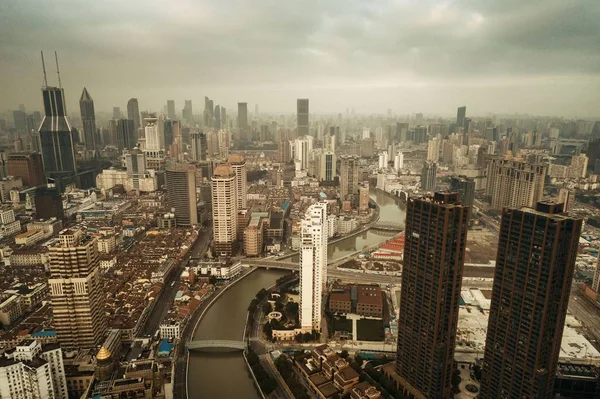 Shanghai Vista Aérea Cima Com Horizonte Cidade Suzhou Creek Arranha — Fotografia de Stock