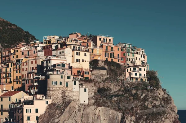 Italiaanse Stijl Residentiële Gebouwen Boven Klif Manarola Cinque Terre Italië — Stockfoto