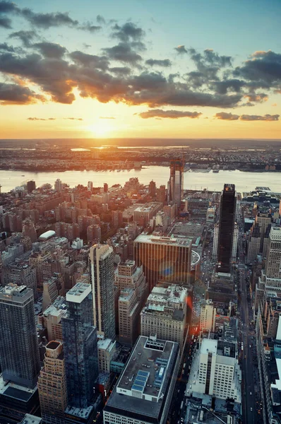 New York City Zonsondergang Aan Westkant Met Uitzicht Het Stadsgezicht — Stockfoto