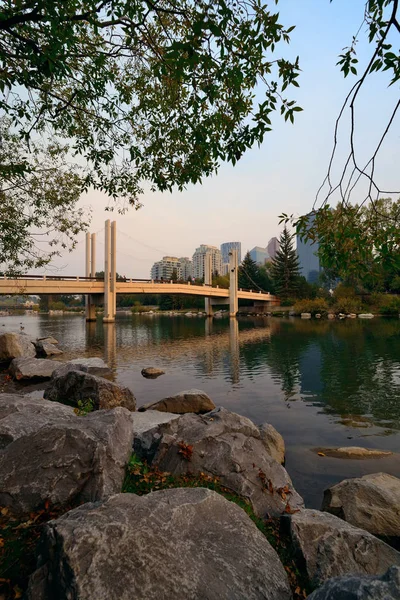 Bridge Bow River Rock Prince Island Calgary Canada — Stock Photo, Image