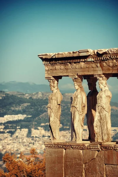 Portico Dei Cariatidi Del Tempiale Erechtheion Acropolis Atene Grecia — Foto Stock