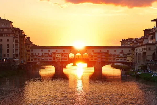 Ponte Vecchio Rivier Arno Florence Italië Bij Zonsopgang — Stockfoto