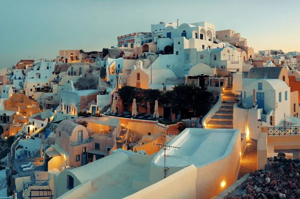 Sonnenaufgang Der Skyline Von Santorin Mit Gebäuden Griechenland — Stockfoto