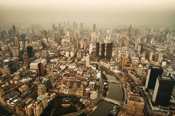 Shanghai Εναέρια Άποψη Από Ψηλά Ορίζοντα Της Πόλης Και Ουρανοξύστες — Φωτογραφία Αρχείου